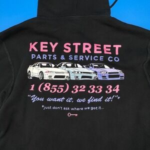 Key Street Parts & Service Co Zip Up Hoodie Black Mens Size M